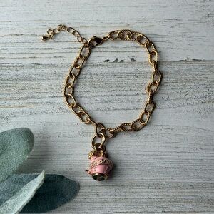 Vintage Mary Kay Goldtone and Pink Perfume Bottle MK Charm Bracelet